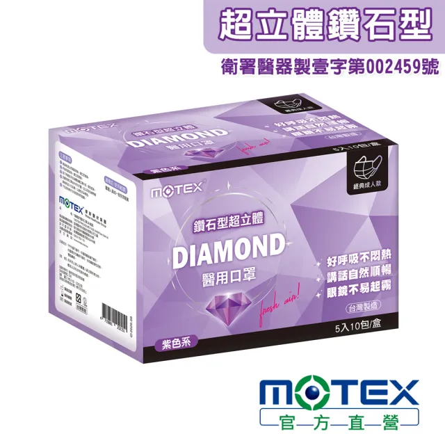 【MOTEX 摩戴舒】鑽石型成人口罩(薰衣草紫)