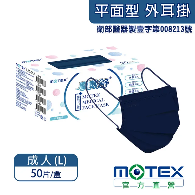 【MOTEX 摩戴舒】平面醫用口罩 海軍藍(50片/盒)