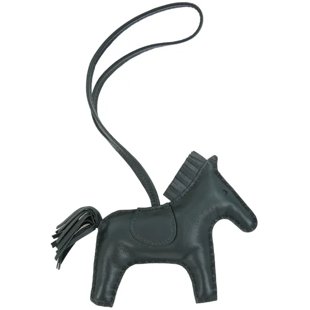 【Hermes 愛馬仕】Rodeo小羊皮單色手工馬兒吊飾(中/墨綠)