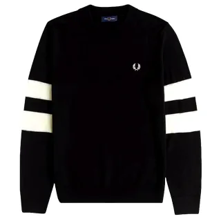 【FRED PERRY】男款 品牌刺繡LOGO 羊毛混紡長袖針織衫-黑色(M號、L號、XL號)