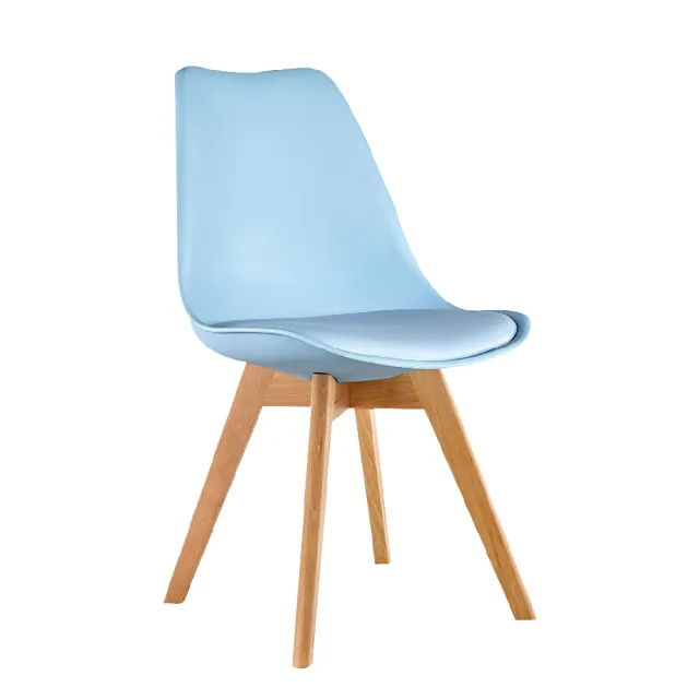 【E-home】四入組 EMSB北歐經典造型軟墊櫸木腳餐椅 5色可選(休閒椅 網美椅 會客椅 美甲)