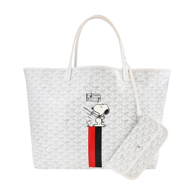 GOYARD 高雅德 STLOUI SNOOPY 聯名款條紋塗料帆布LOGO子母購物包(大/白/紅黑)