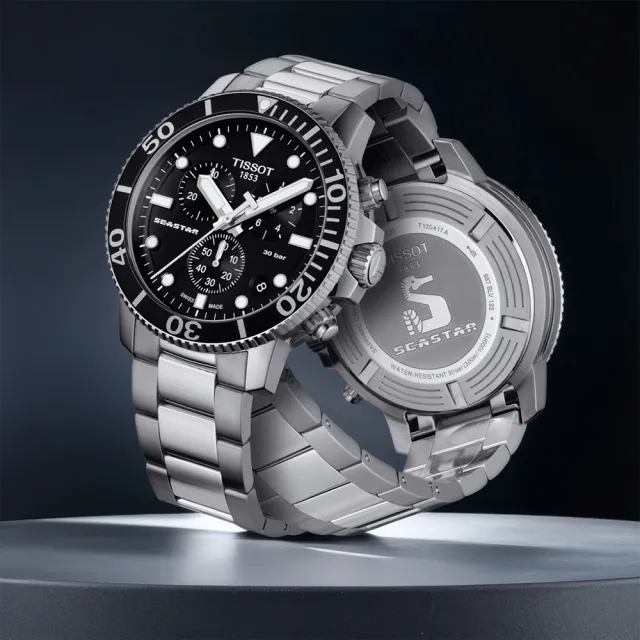 【TISSOT 天梭】水鬼 Seastar 1000 海洋之星300米潛水三眼計時手錶 錶 生日禮 送禮(T1204171105100)