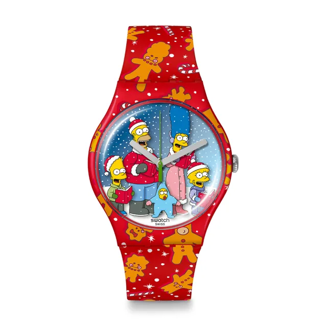 【SWATCH】辛普森家族聯名錶系列手錶 WONDROUS WINTER WONDERLAND 耶誕錶 紅 Simpsons 瑞士錶 錶(41mm)