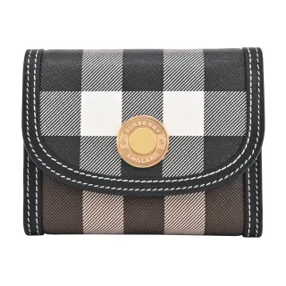 【BURBERRY 巴寶莉】浮雕LOGO格紋 皮革小型三折短夾(暗樺木棕色)