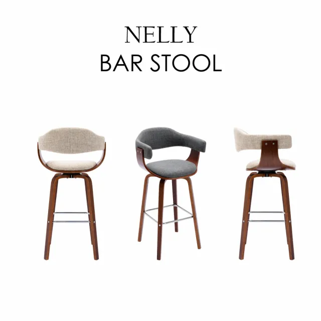 【E-home】Nelly奈莉布面曲木可旋轉固定吧檯椅-坐高71cm-兩色可選(網美椅 高腳椅 旋轉)