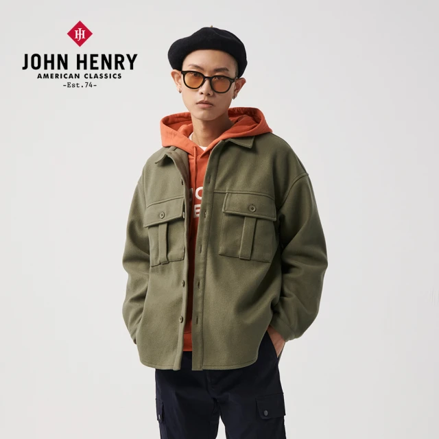 JOHN HENRY 圖騰拼布毛呢外套-綠