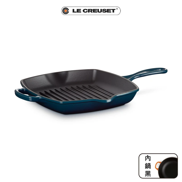 【Le Creuset】琺瑯鑄鐵鍋典藏單耳單柄方鐵烤盤26cm(極光午夜藍)