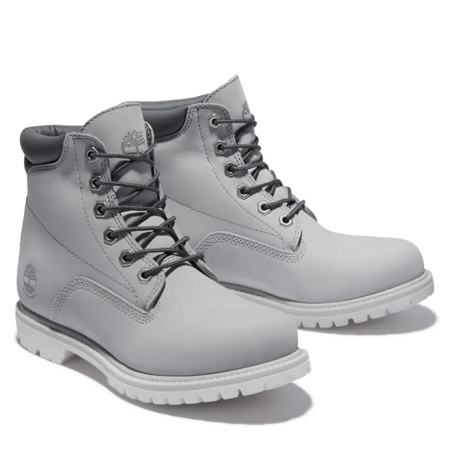 【Timberland】女款淺灰色Waterville磨砂革6吋防水靴(A2M1UM29)