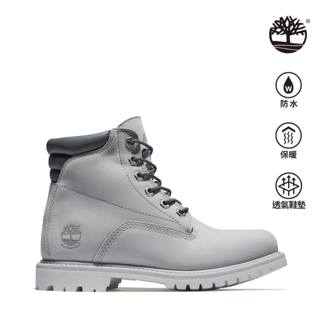 【Timberland】女款淺灰色Waterville磨砂革6吋防水靴(A2M1UM29)