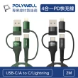 【POLYWELL】2M 四合一PD編織快充線 USB-A+USB-C+Lightning(手機充電線 PD快充線 數據線 多合一線材)