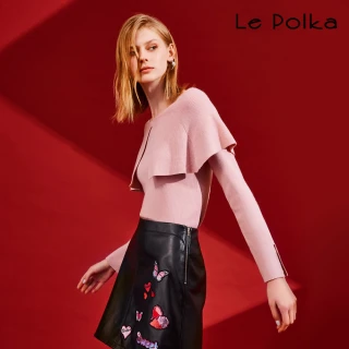 【Le Polka】微露肩荷葉領針織上衣/2色-女