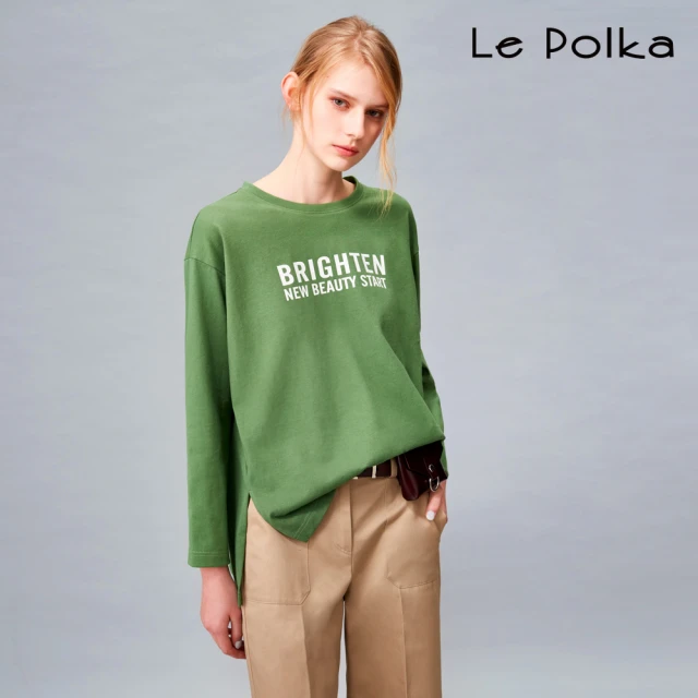 【Le Polka】簡約休閒寬版印花衛衣-女