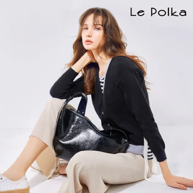 【Le Polka】不對稱造型配色針織衫-女