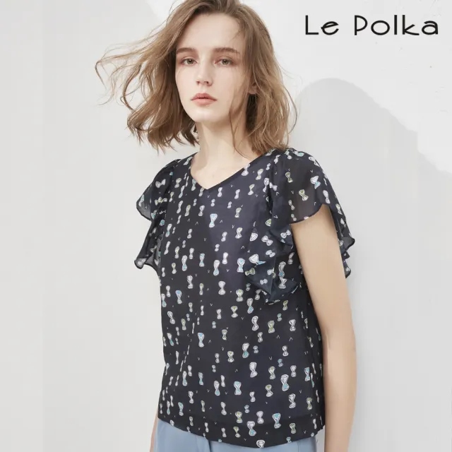 【Le Polka】俏皮蝴蝶結印花上衣-女