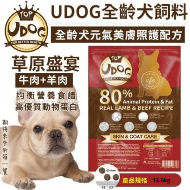 【UDOG】全齡犬照護配方13.6kg（牛肉+羊肉／雞肉+羊肉）80%-83%動物性蛋白與油脂(犬糧)