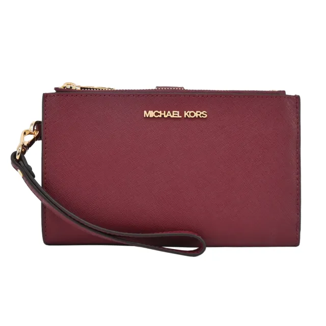 【Michael Kors】JET SET防刮多功能手掛式中長夾(暗紅)
