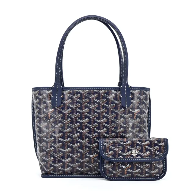 【GOYARD 高雅德】ANJOU塗料帆布logo&牛皮可翻轉兩用購物包(迷你/多色選)