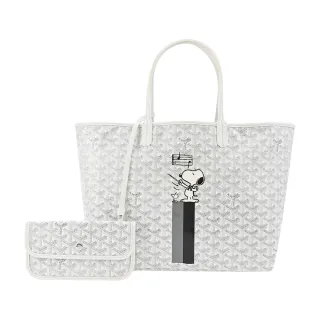 【GOYARD 高雅德】SNOOPY 聯名款條紋塗料帆布LOGO子母購物包(小/白/灰黑)