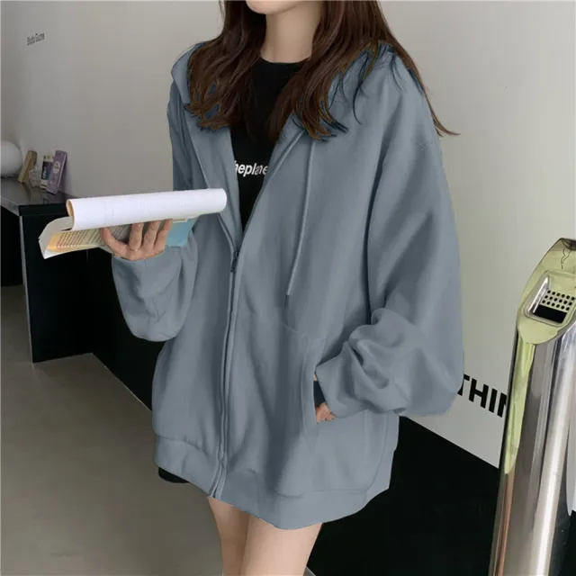 【D.studio】韓版鹽系慵懶風寬鬆內刷毛連帽外套(上衣 女裝 衣服 外套 長袖上衣V J32)