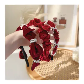 【HERA 赫拉】法式紅色絲絨珍珠髮箍 H111110803(髮飾 髮箍)