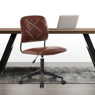 【E-home】Berg柏格大菱格紋工業風電腦椅 棕色(工業風 辦公椅)