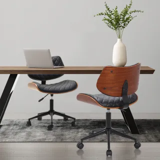 【E-home】Ace艾斯造型復古曲木電腦椅 黑色(辦公椅 網美椅 工業風)