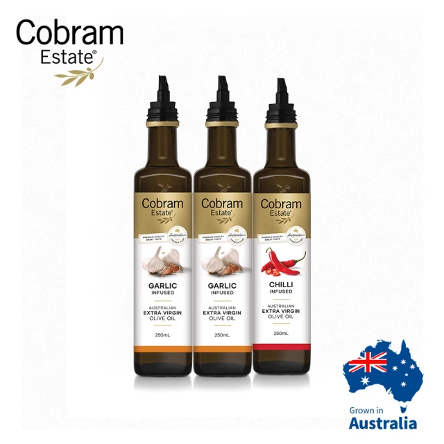 即期品 Cobram Estate 澳洲特級初榨橄欖油250ml風味油三入組-大蒜x2+大蒜辣椒x1(採收日期: 2022/5)