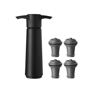 【VACU VIN】葡萄酒抽真空器+瓶塞4入 黑 / 紅酒塞 真空瓶塞 保鮮瓶塞 葡萄酒塞