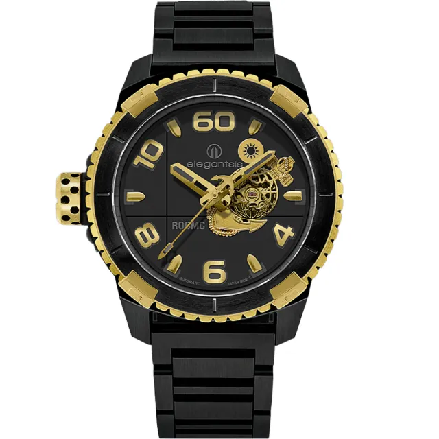 【elegantsis 愛樂時】海軍陸戰隊特別款機械錶-黑金款/48mm(ELJX48AS-LVTP5-NBG02MA)