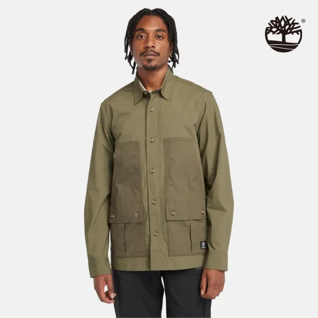 【Timberland】男款葉綠色混合材質襯衫外套(A5U5UA58)