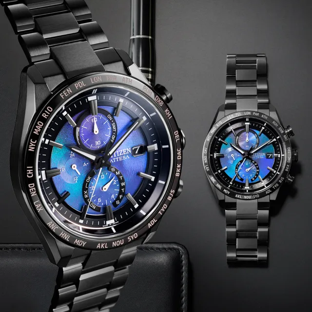 【CITIZEN 星辰】GENTS 暗之月HAKUTO-R限定款電波光動能鈦金屬計時男錶-黑/42mm 禮物(AT8285-68Z)送禮