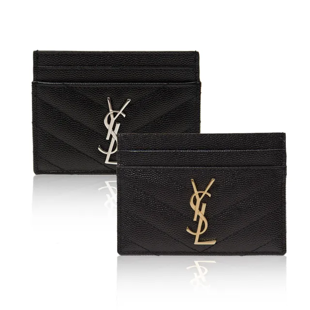 【YSL】MONOGRAM系列V字縫線魚子醬牛皮名片夾(任選)