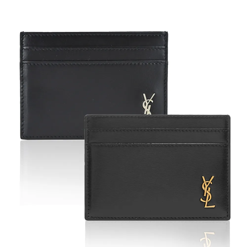 【YSL】SAINT LAURENT素面牛皮LOGO名卡夾(任選)