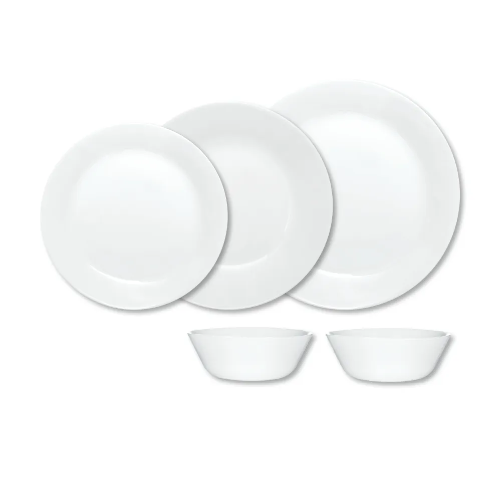 【CorelleBrands 康寧餐具】PYREX 靚白強化玻璃5件式碗盤組(7.5吋+8.5吋+10.5吋沙拉盤+540ML餐碗X2)