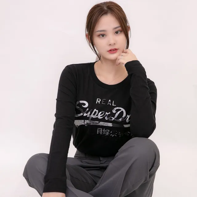 【Superdry】女長袖 長T 迷彩立體感logo 純棉 薄長袖 圓領 長袖 長T T恤 土耳其製 平輸品(長袖 8421AB3)