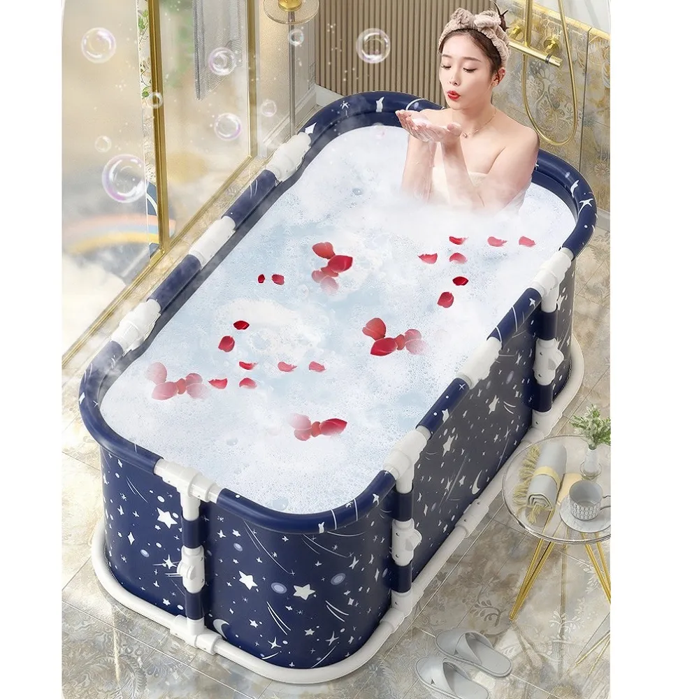 【Zhuyin】泡澡桶免安裝加長摺疊泡澡桶120cm(附豪華配件組 折疊浴缸 澡盆  游泳池儲水桶)