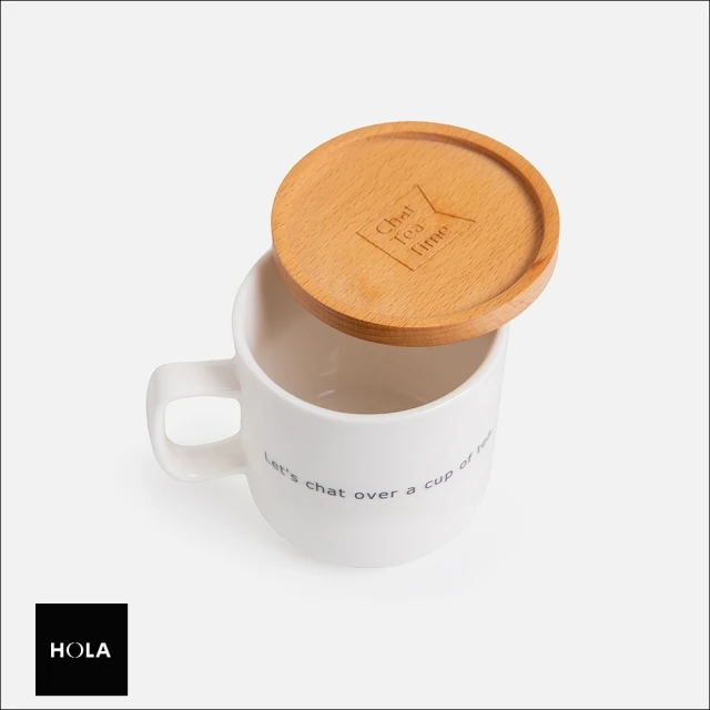 【HOLA】午茶時光木蓋字母馬克杯-T