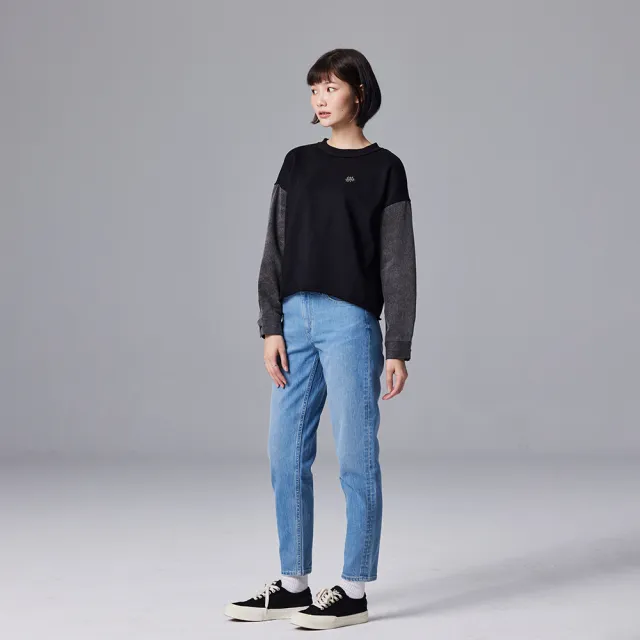 【Lee】女裝 長袖厚T / 異材質 牛仔袖拼接  氣質黑 季節性版型 / 101+系列(LB330026K11)
