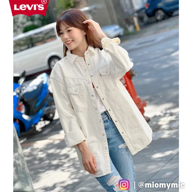 【LEVIS 官方旗艦】女款 XL版牛仔襯衫外套 / 簡約海沙白 / 質感珍珠釦 熱賣單品 A3364-0002