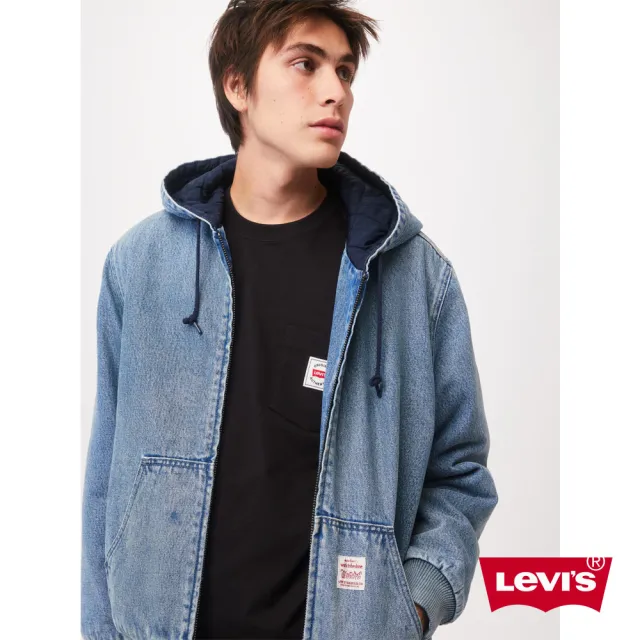 【LEVIS 官方旗艦】男款 寬鬆版牛仔鋪棉連帽外套 / 精工中藍染石洗 熱賣單品 A3222-0000