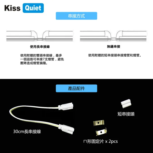 【KISS QUIET】T5 4尺 白光/自然光/黃光 21W一體式LED燈管-10入(LED燈管/T54尺/T5燈管/一體式燈管/層板燈)