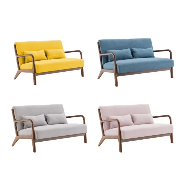 【E-home】Dory朵莉布面實木框雙人休閒沙發 4色可選(實木沙發 雙人沙發 會客)