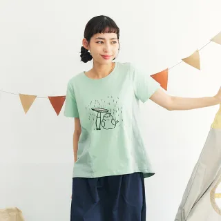 【Dailo】呆萌和平鳥印花異材質拼接短袖上衣(白 綠 米)