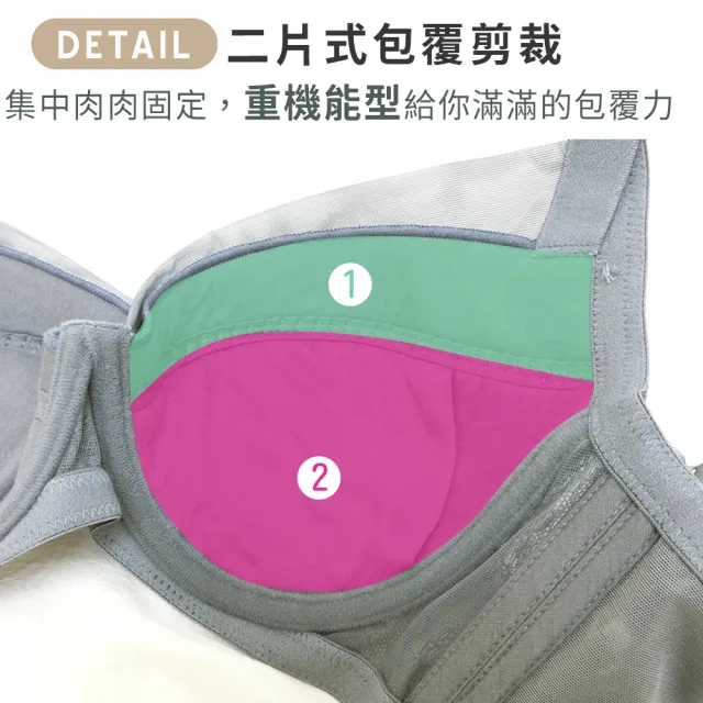 【尚芭蒂】大尺碼 成套 MIT台灣製D-H罩/集中托高機能調整型內衣/集中包覆調整型(淺灰)