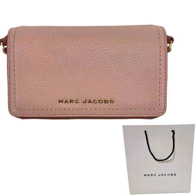 MARC JACOBS 馬克賈伯 MARC JACOBS 金屬LOGO素雅荔枝皮革翻蓋斜背包粉色(父親節七夕情人節)