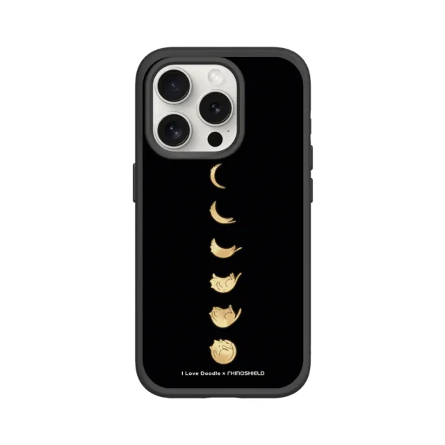 【RHINOSHIELD 犀牛盾】iPhone 12 mini/Pro/Max SolidSuit背蓋手機殼/貓咪月象-黑(I Love Doodle)
