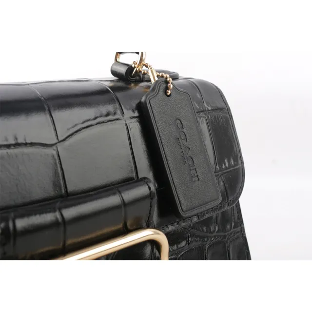 【COACH】Morgan 方形馬車標誌壓鱷魚紋皮革二用包(黑色)
