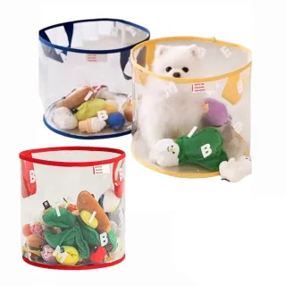 寵物玩具收納袋-大款直徑35cm(有提把 PVC透明收納框 雜物收納桶 收納袋)
