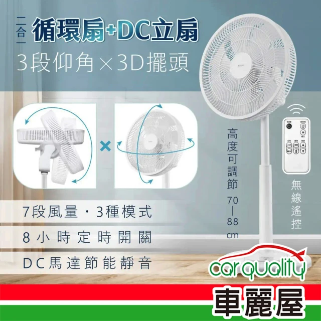 KINYO 電風扇 立扇14吋 DCF-1420 3D遙控二合一循環立扇(車麗屋)